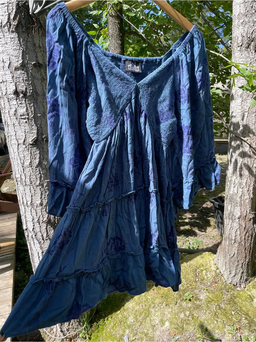 Free People Indigo Blue Floral Tiered Mini Dress